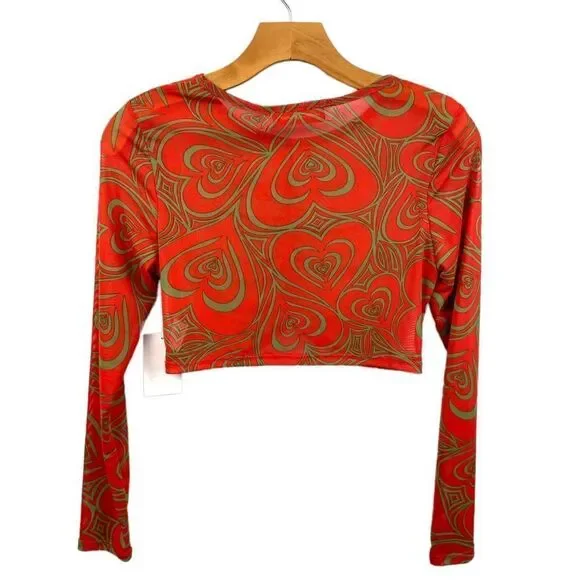 NEW Lisa Says Gah Elenor Ruched Centre Wild Hearts Long Sleeve Mesh Crop Top - Picture 8 of 10